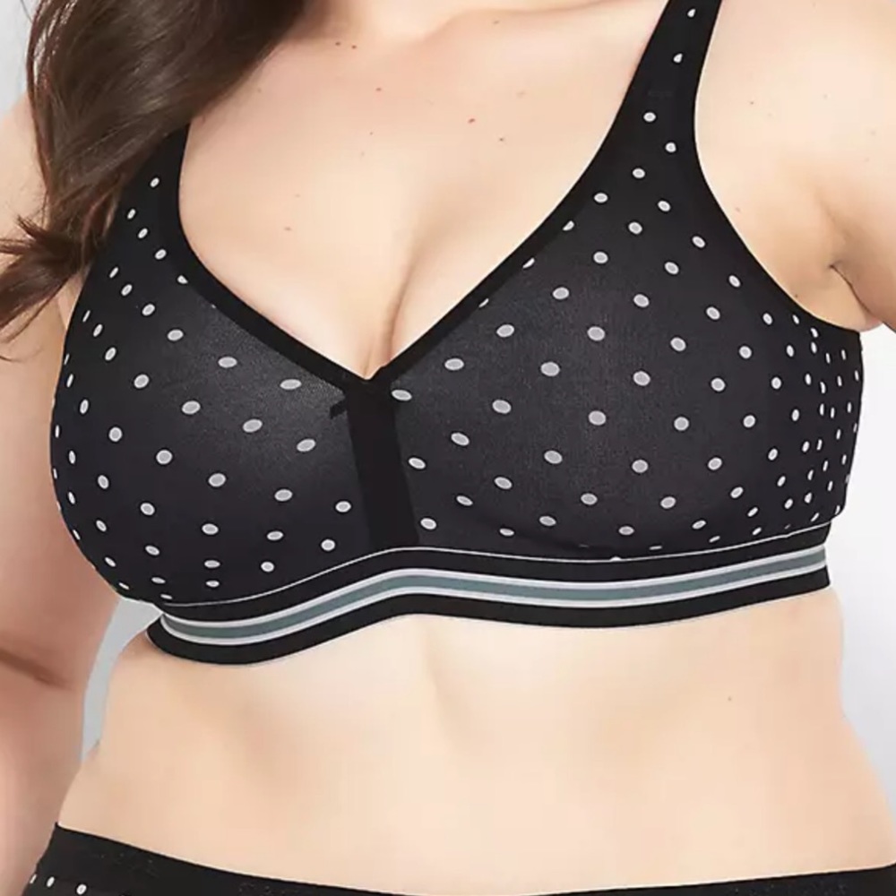 Cacique Lane Bryant Cotton Unlined No-Wire Bra 44DD Black  and White Polka Dot